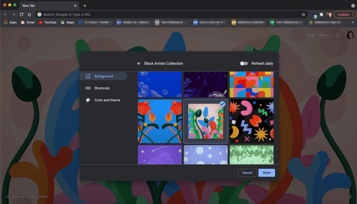 change google chrome homepage background