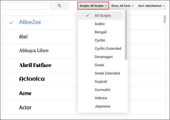 Scriptsfonts Googledocs