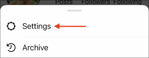 tap settings from instagram