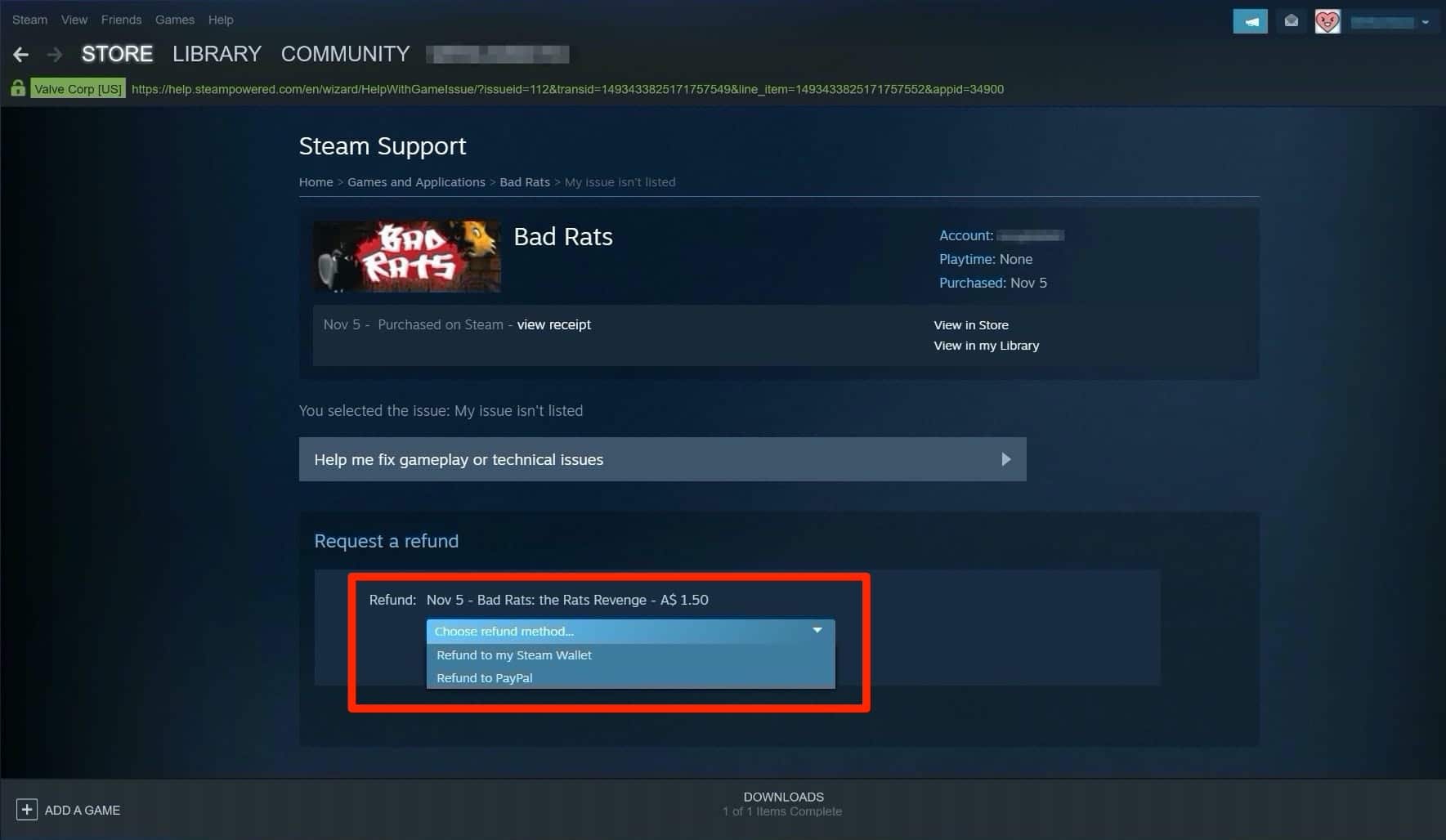 Refund Game On Steam