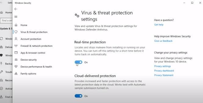 Turn Off Real Time Protection