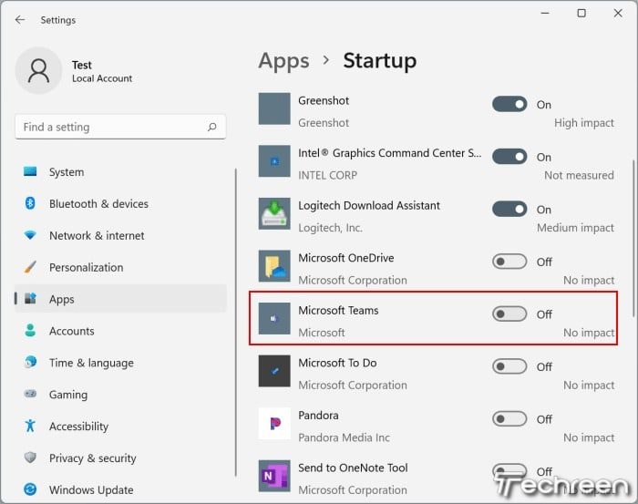 Windows 11 Microsoft Teams App Toggle