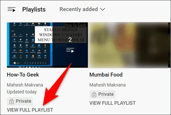 select view full playlist beneath the playlist