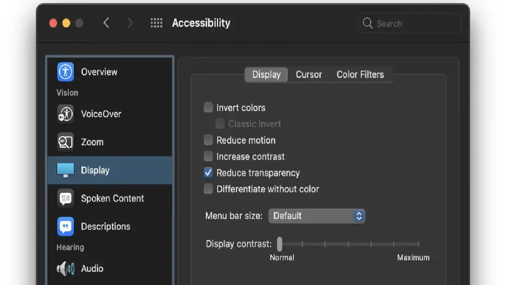 Deactivate Transparent Effects