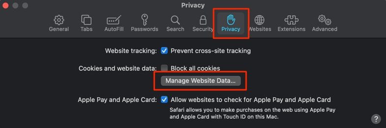 clear safari browser data