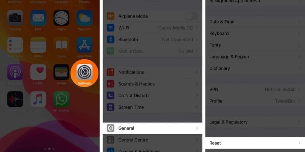 reset network settings iphone
